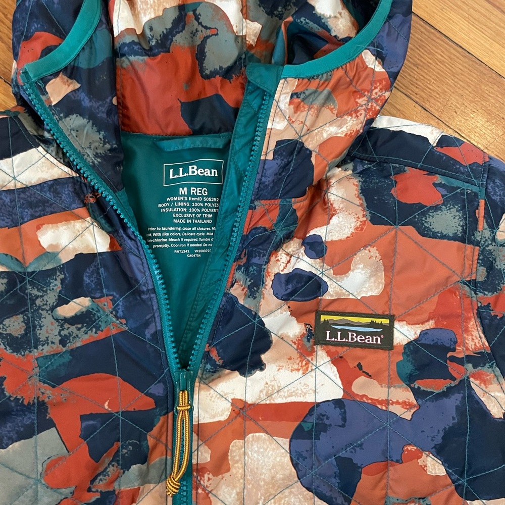 L.L. Bean Puffer Jacket Orange and Blue Vibrant Design - Picture 2 of 4